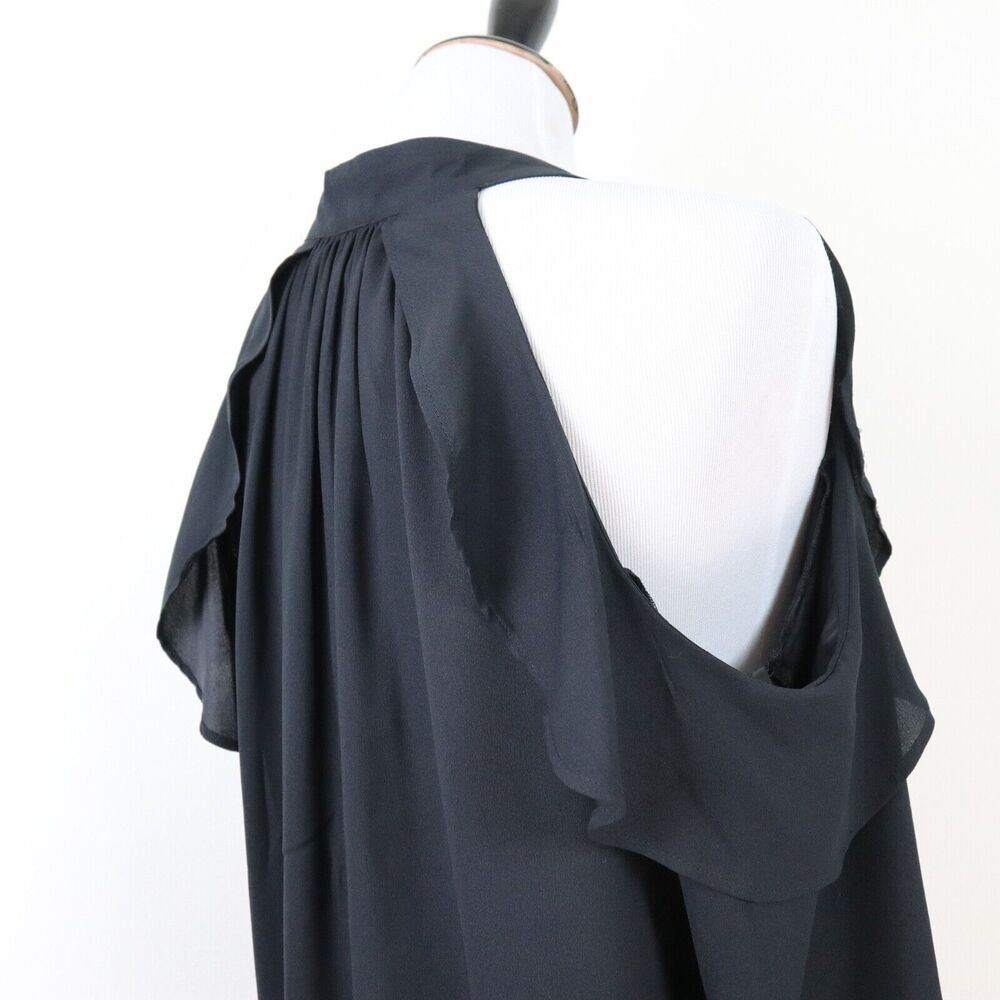 Ann Taylor Size S Cold Shoulder Ruffle Blouse Split Tie V Neck Black - Picture 6 of 11